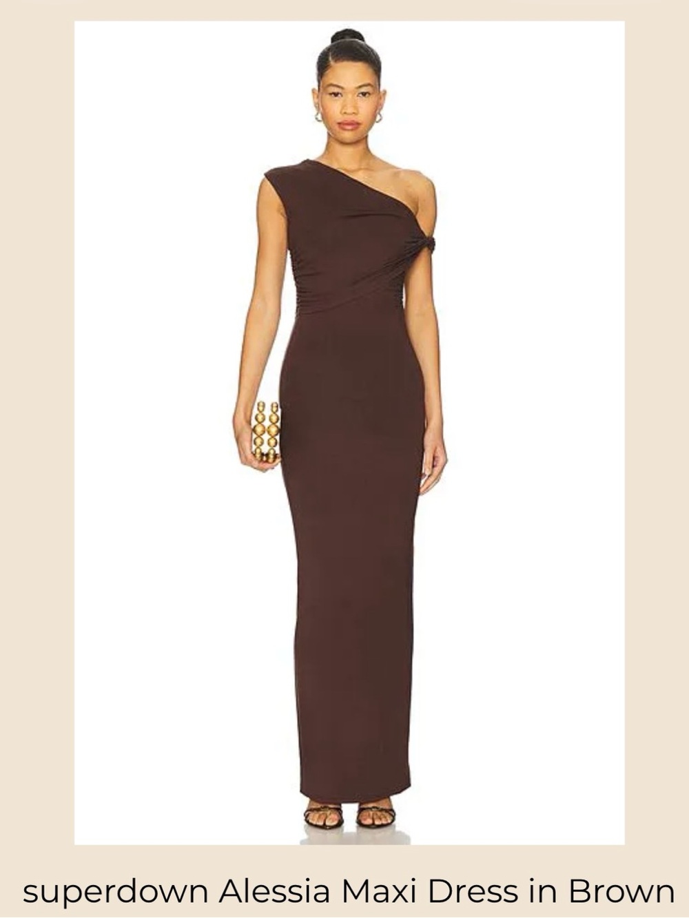 superdown One-Shoulder Twist Maxi Dress in Brown
